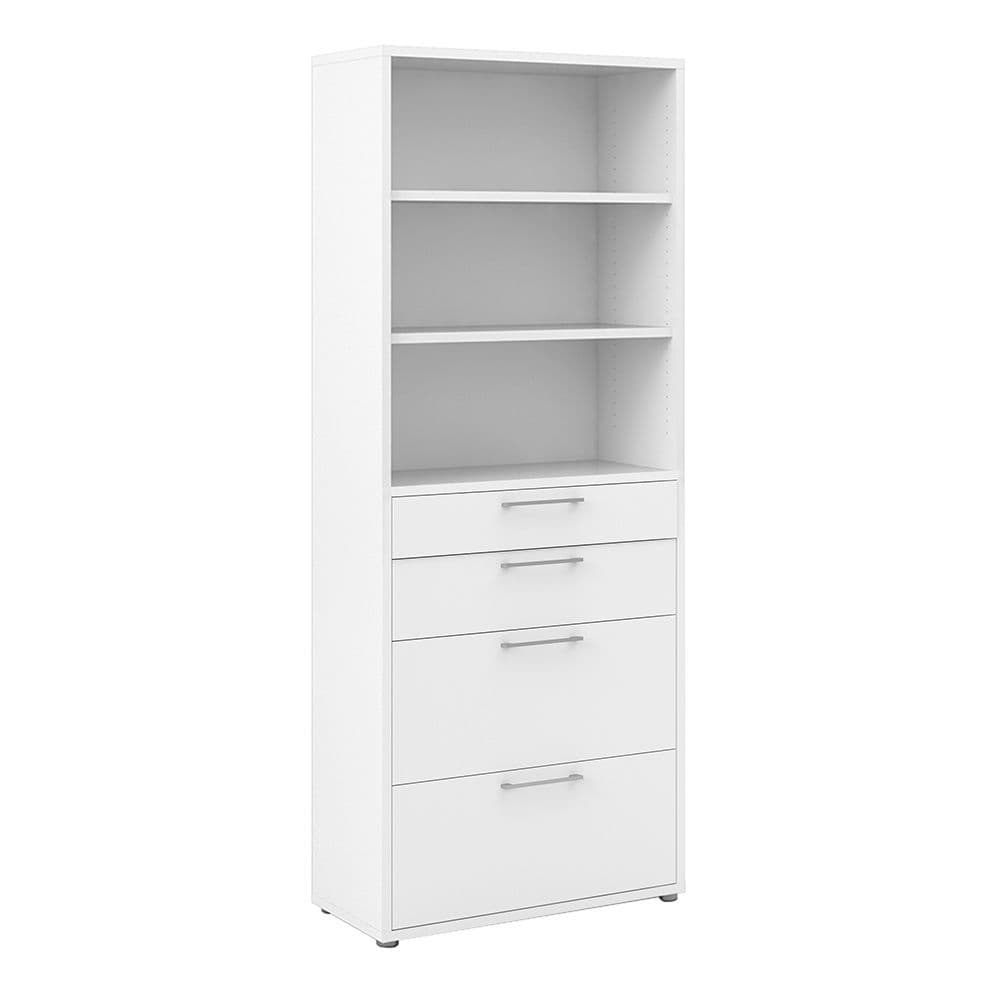 Business Pro Bookcase 5 Shelves with 2 Drawers + 2 File Drawers in White